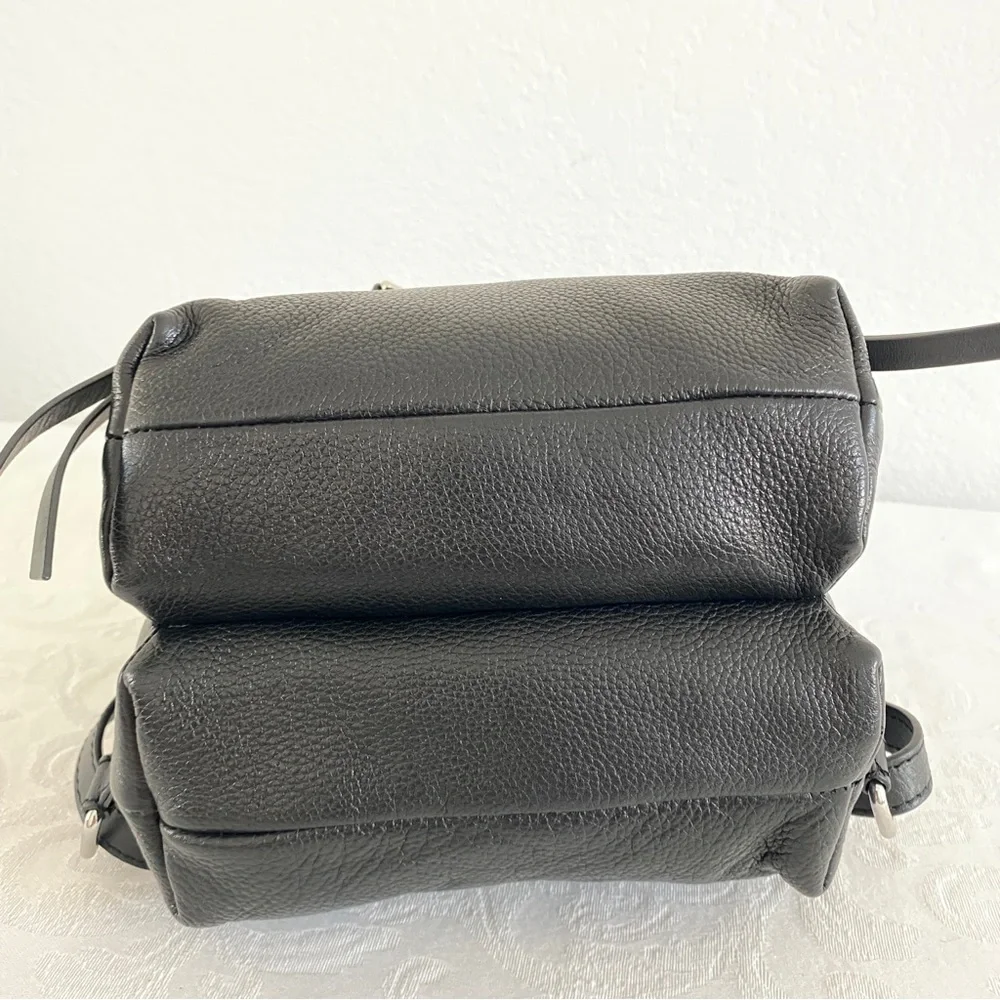 Black Leather Mini Backpack with Silver Details